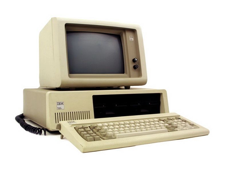 The IBM 5150 Personal Computer from 1981, with separate monitor, system unit, and keyboard